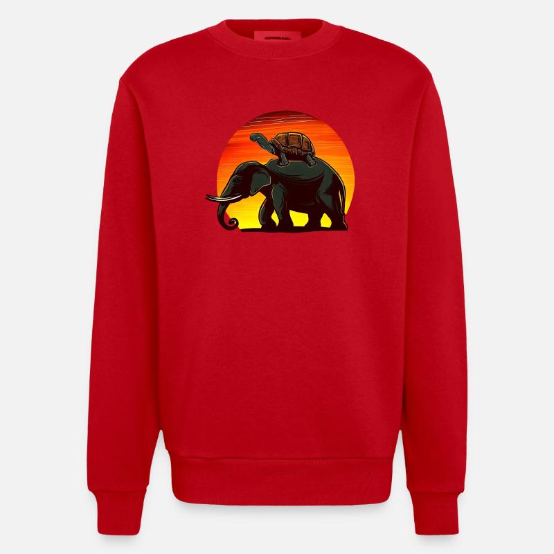 Elephant Turtle Sunset Design - Sweat bio épais oversize fabriqué en UE - rouge