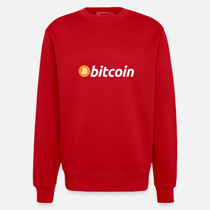 Bitcoin Decentralized Currency Gift Blockchain - Heavyweight Oversized Organic Crew Neck Made in EU - red