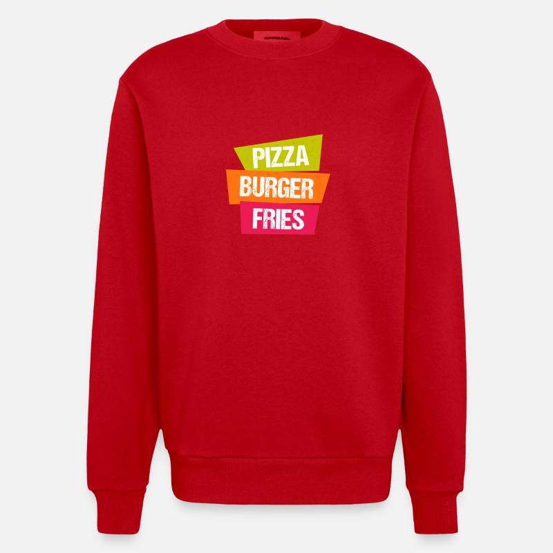 frites Pizza Burger - Sweat bio épais oversize fabriqué en UE - rouge