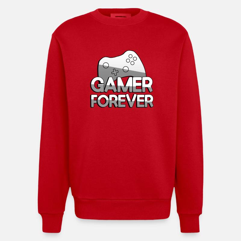 GAMER FOREVER + Controller - Gaming - Heavyweight Oversized Organic Crew Neck Made in EU - Rot