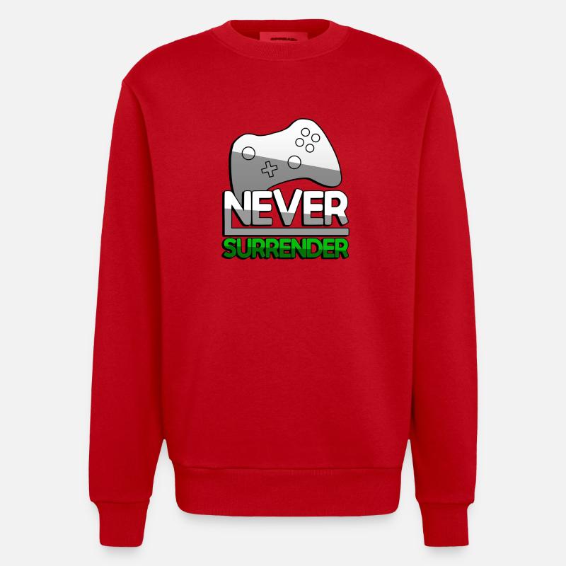 NEVER SURRENDER (Grün) + Controller - Gaming - Heavyweight Oversized Organic Crew Neck Made in EU - Rot