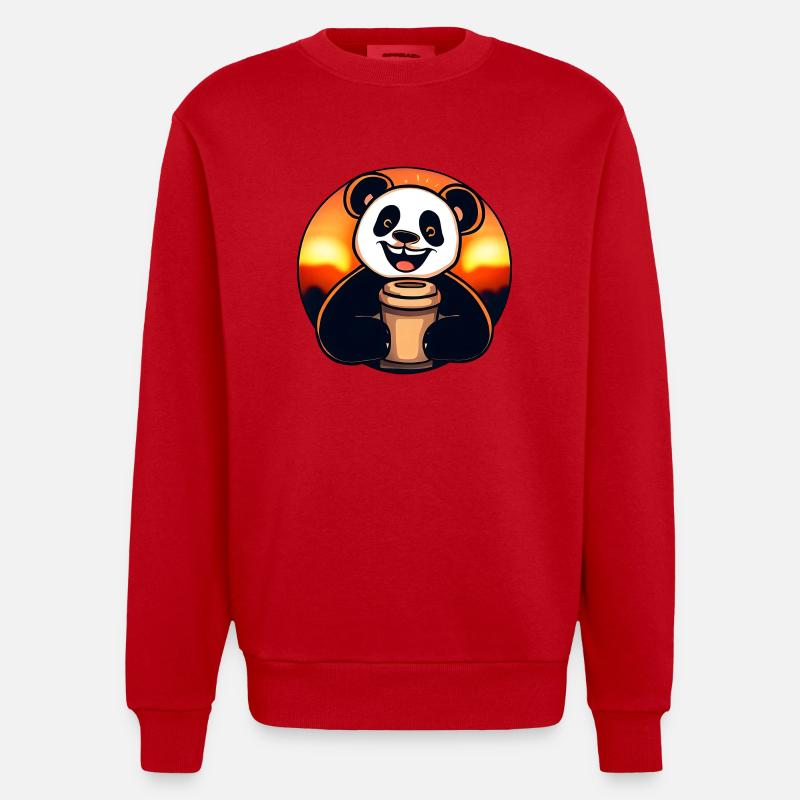 Panda panda bear drinks coffee - Heavyweight Oversized Organic Crew Neck Made in EU - red