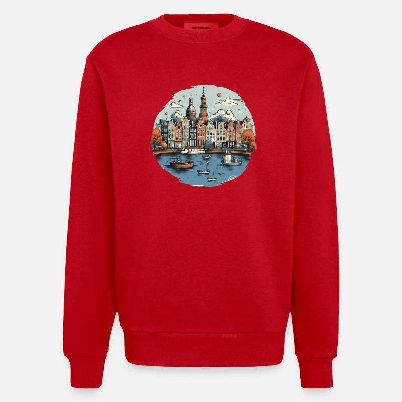 Amsterdam Skyline Urlaub Design - Heavyweight Oversized Organic Crew Neck Made in EU - Rot