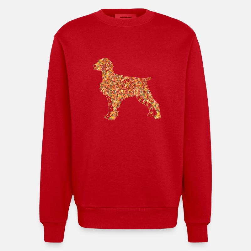 Brittany Spaniel Geometric - Heavyweight Oversized Organic Crew Neck Made in EU - red