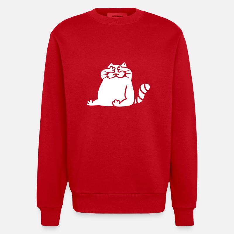 Silhouette chat blanc yeux fermés - Sweat bio épais oversize fabriqué en UE - rouge