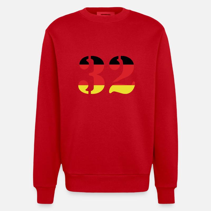 32 Number Jersey Germany - Heavyweight Oversized Organic Crew Neck Made in EU - red