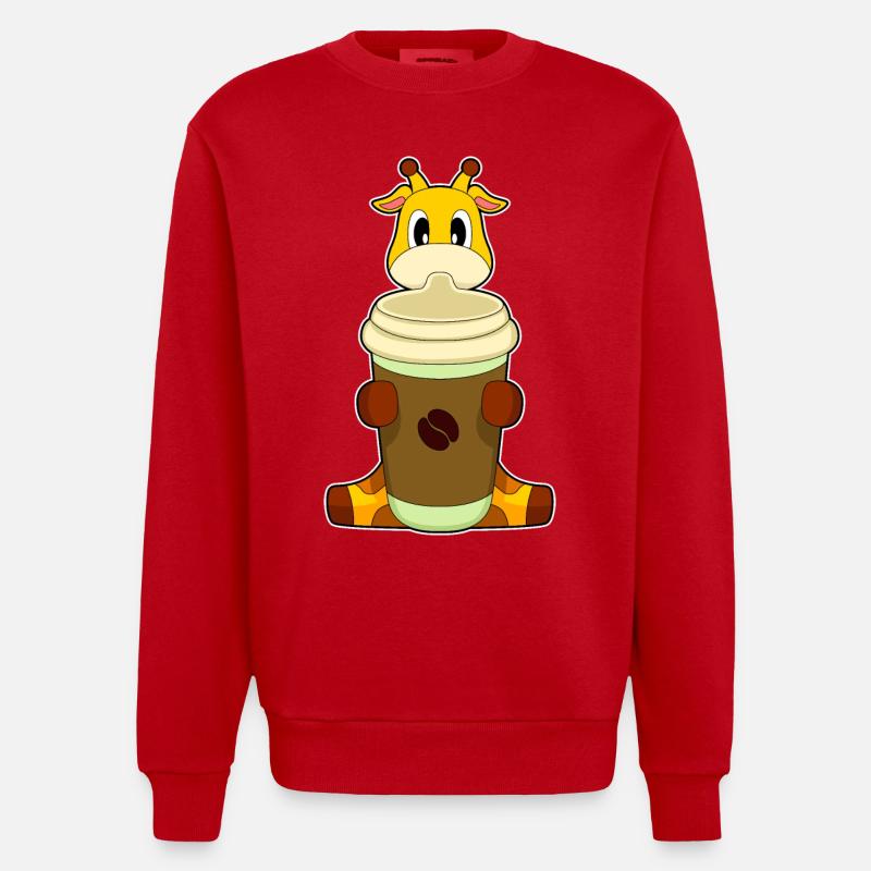 Café girafe à emporter - Sweat bio épais oversize fabriqué en UE - rouge