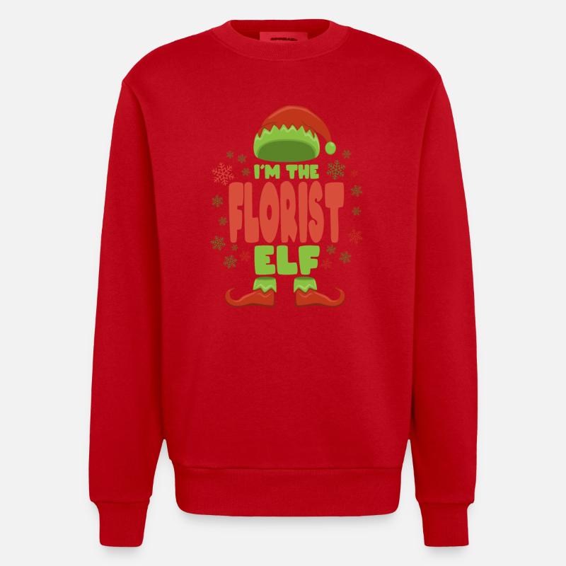 Fleuriste Elfe de Noël - Sweat bio épais oversize fabriqué en UE - rouge