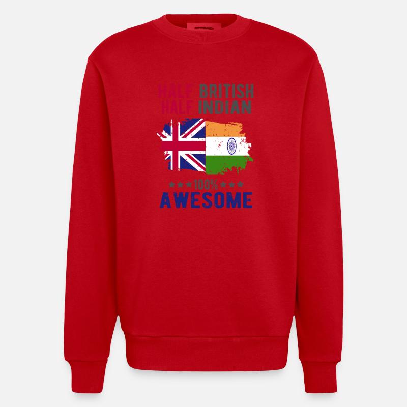 Half British Half Indian - Heavyweight Oversized Organic Crew Neck Made in EU - red