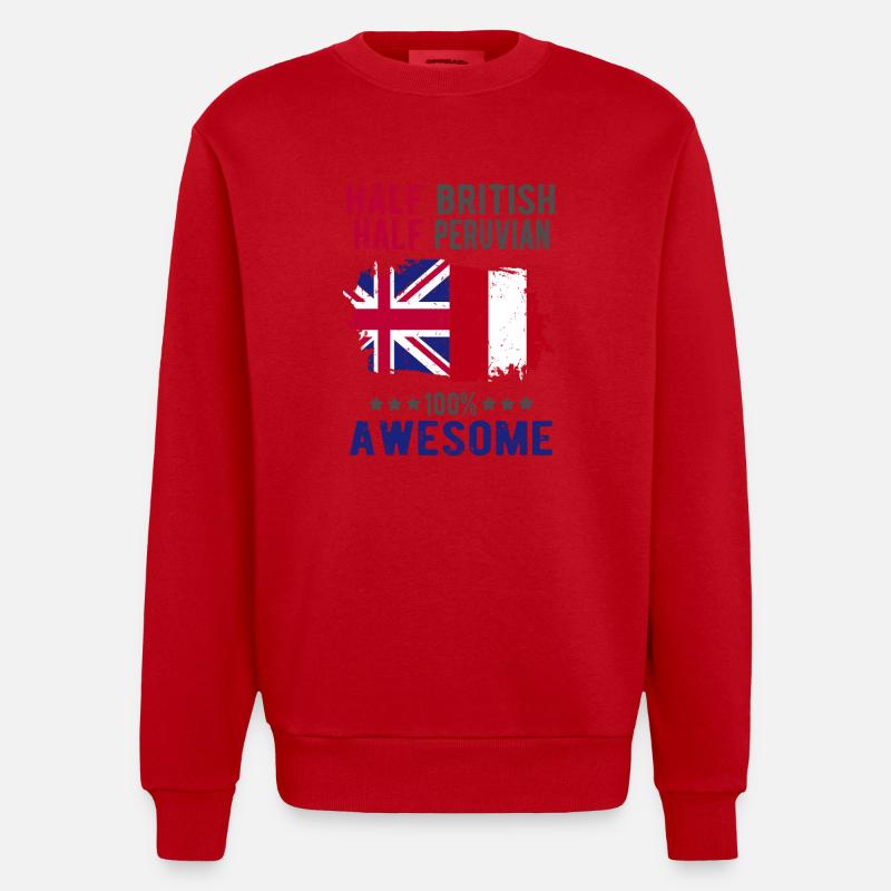 Half British Half Peruvian - Heavyweight Oversized Organic Crew Neck Made in EU - red