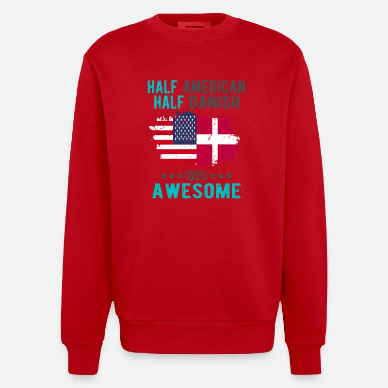 Half American, half Dane - Heavyweight Oversized Organic Crew Neck Made in EU - red