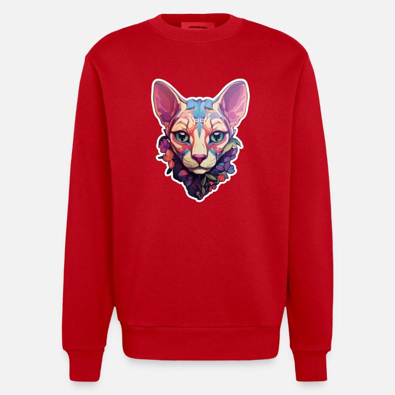 Tête de chat Sphynx - Sweat bio épais oversize fabriqué en UE - rouge