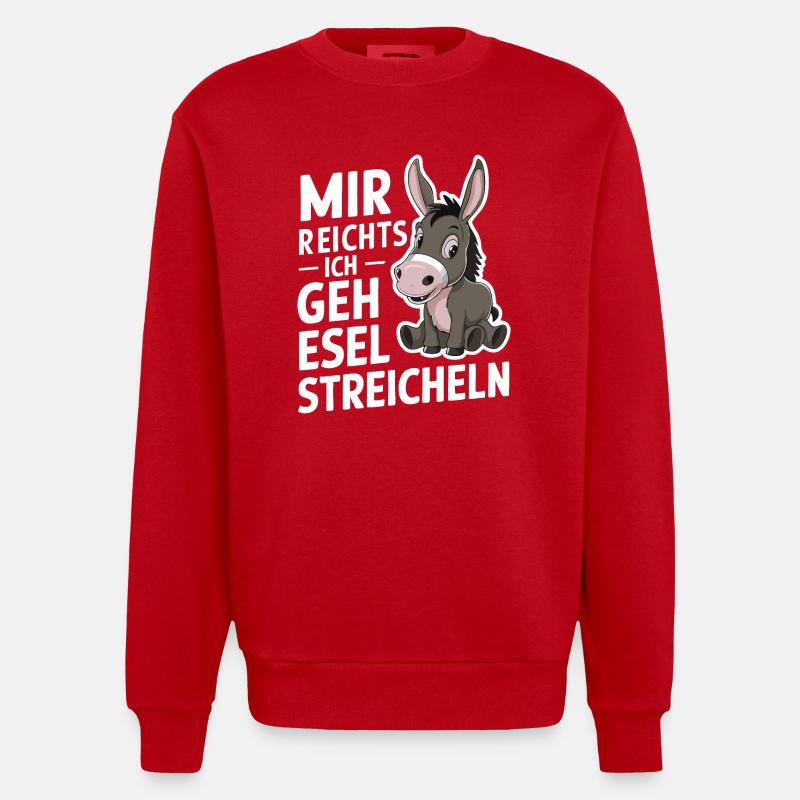 Esel Eselchen Maultier Muli - Heavyweight Oversized Organic Crew Neck Made in EU - Rot