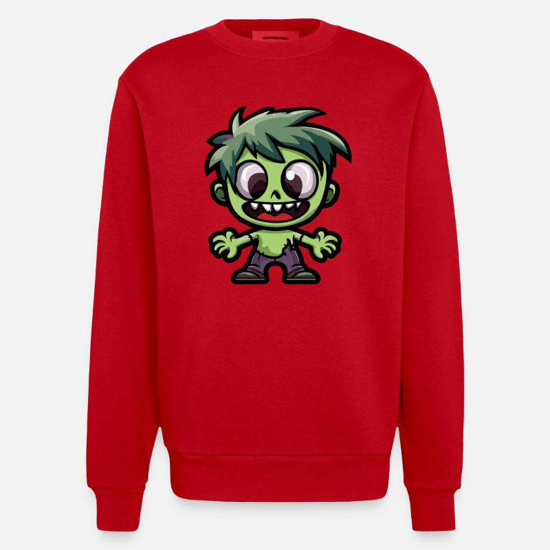 Zombie Halloween Cute Comic - Heavyweight Oversized Organic Crew Neck Made in EU - red