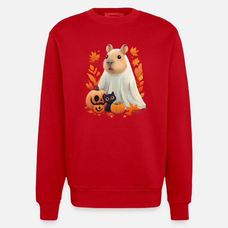 Halloween Capybara Katze Geist Geschenkidee - Heavyweight Oversized Organic Crew Neck Made in EU - Rot