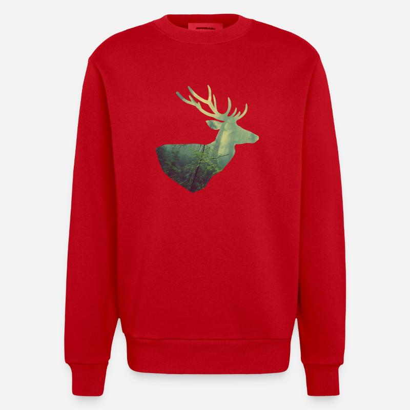 Cerf dans la forêt - Sweat bio épais oversize fabriqué en UE - rouge