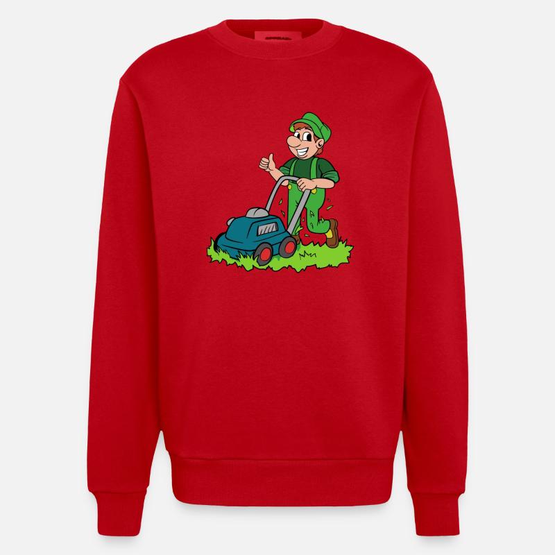Gärtner mit Rasenmäher - Heavyweight Oversized Organic Crew Neck Made in EU - Rot