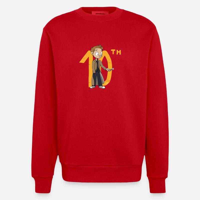 Der 10. Doktor, Chibi-Version - Heavyweight Oversized Organic Crew Neck Made in EU - Rot