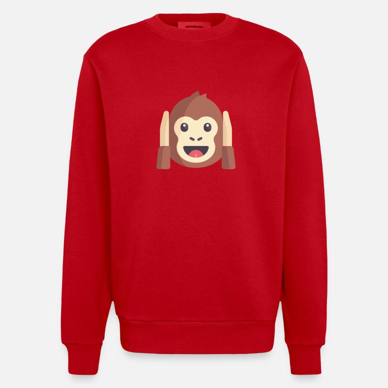 émoticône de singe mignon - Sweat bio épais oversize fabriqué en UE - rouge