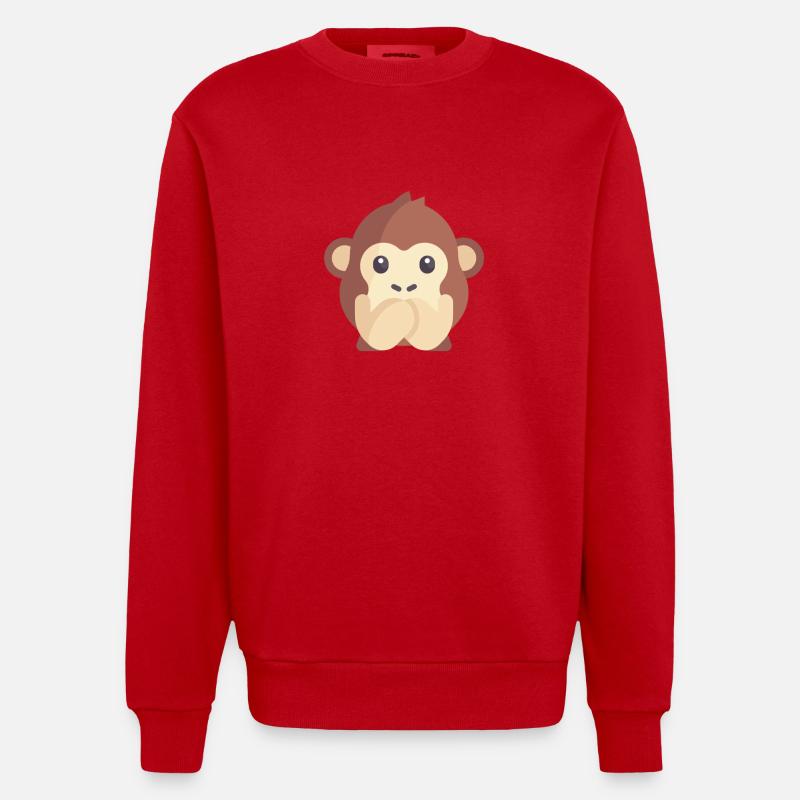 émoticône de singe mignon - Sweat bio épais oversize fabriqué en UE - rouge