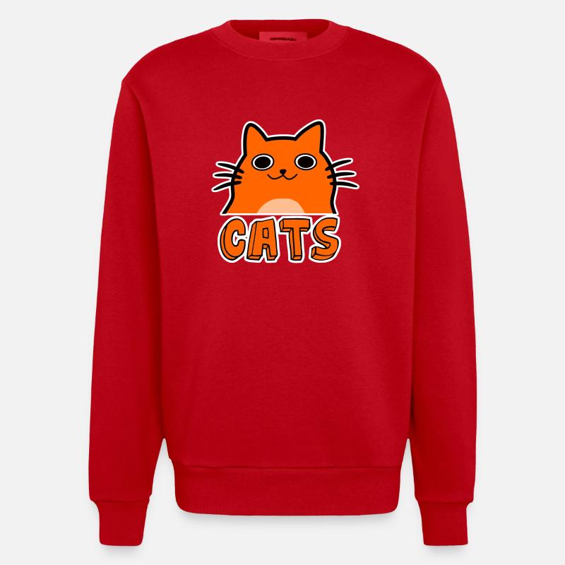 Chat de dessin animé mignon - Sweat bio épais oversize fabriqué en UE - rouge