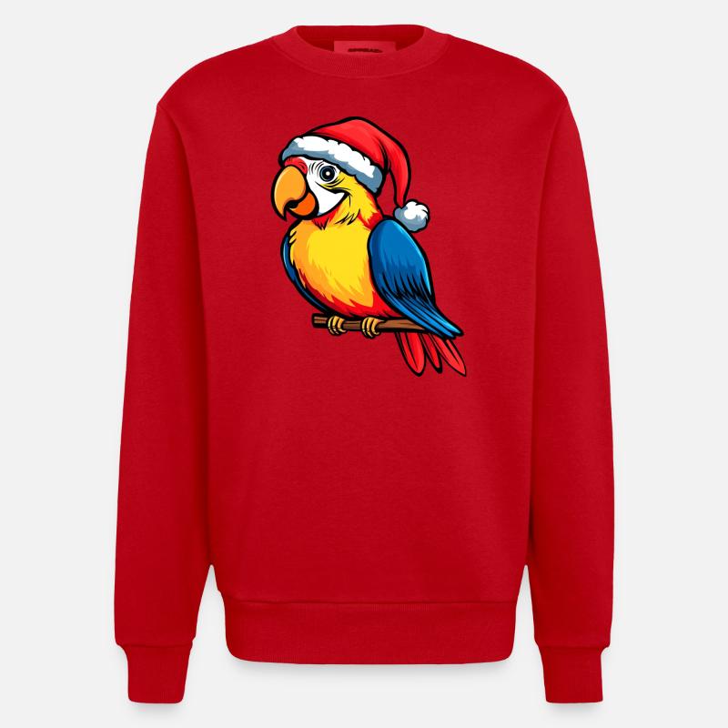 Perroquets Noël - Sweat bio épais oversize fabriqué en UE - rouge