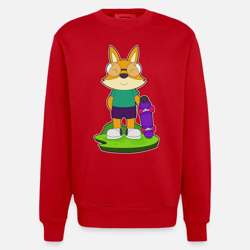 Fox Skater Skateboard - Sweat bio épais oversize fabriqué en UE - rouge