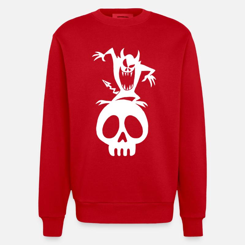 Crâne et démon blanc - Sweat bio épais oversize fabriqué en UE - rouge
