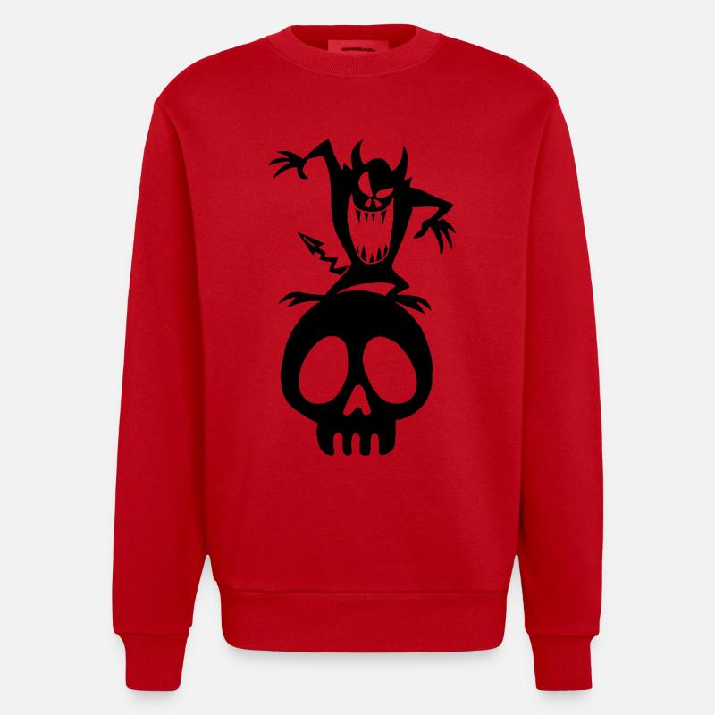 Démon noir sur un crâne - Sweat bio épais oversize fabriqué en UE - rouge