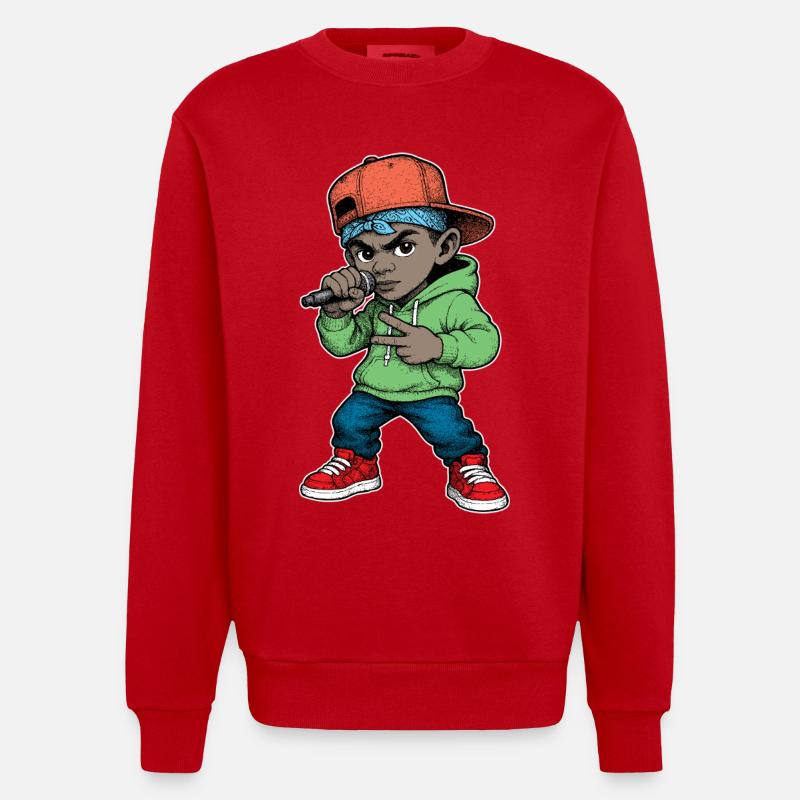 Junger Rapper-Junge mit Mikrofon - Heavyweight Oversized Organic Crew Neck Made in EU - Rot