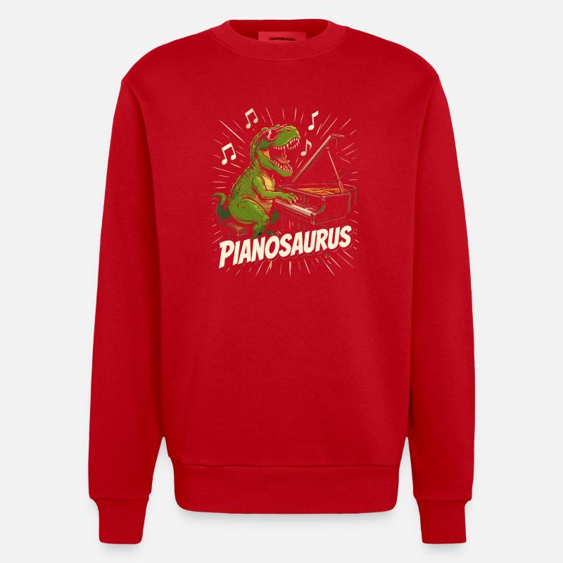 Spaßiger Pianist-Dinosaurier - Heavyweight Oversized Organic Crew Neck Made in EU - Rot