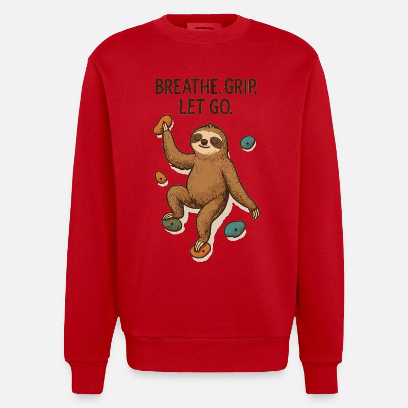 Zen Sloth: Grip Let Go Climbing - Heavyweight Oversized Organic Crew Neck Made in EU - red