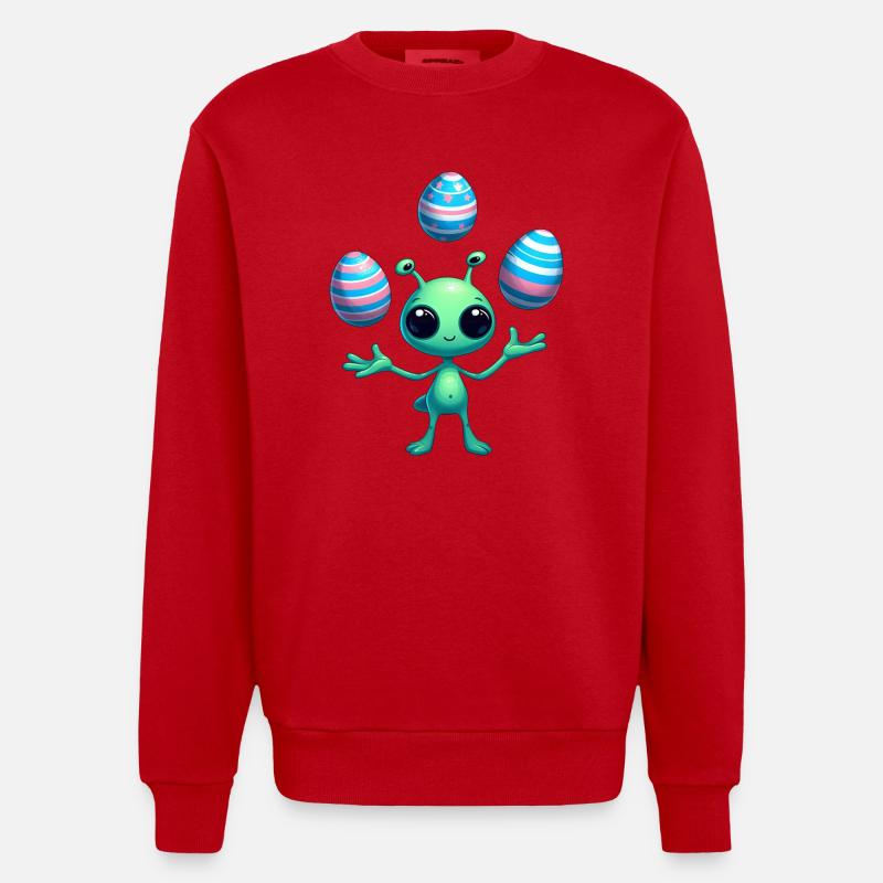 Ostern mit Alien: Eier-Jonglage - Heavyweight Oversized Organic Crew Neck Made in EU - Rot