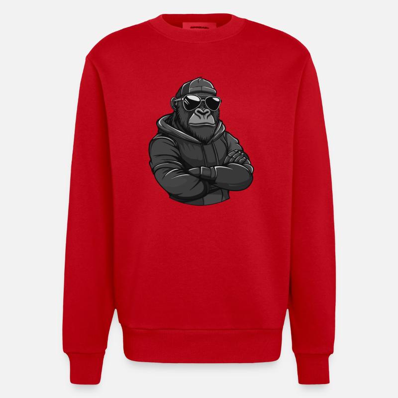 Gorilla Tier Comic - Heavyweight Oversized Organic Crew Neck Made in EU - Rot