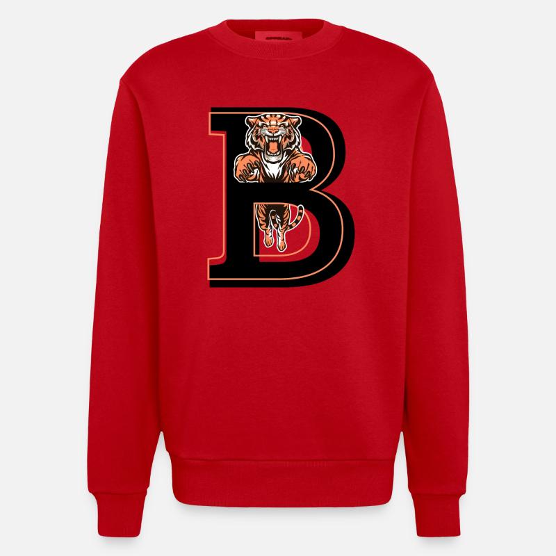 Letter b tiger - gift idea - Heavyweight Oversized Organic Crew Neck Made in EU - red
