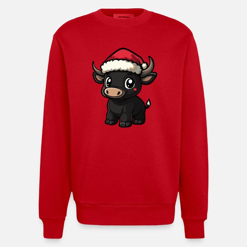 Taureau Noël mignon - Sweat bio épais oversize fabriqué en UE - rouge