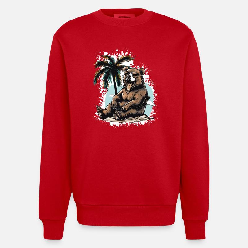 Bear Island Palm Tree - Heavyweight Oversized Organic Crew Neck Made in EU - red