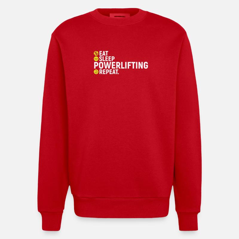 Manger, dormir, dynamophilie, répétition - Sweat bio épais oversize fabriqué en UE - rouge