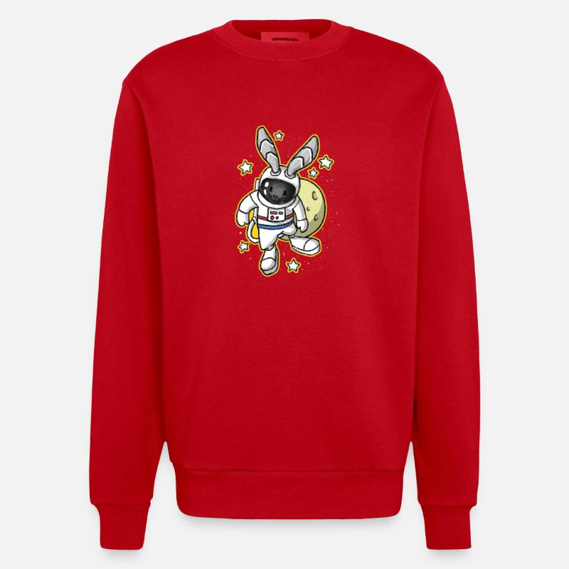 Bunny Easter Space Astronaut Gift - Heavyweight Oversized Organic Crew Neck Made in EU - red