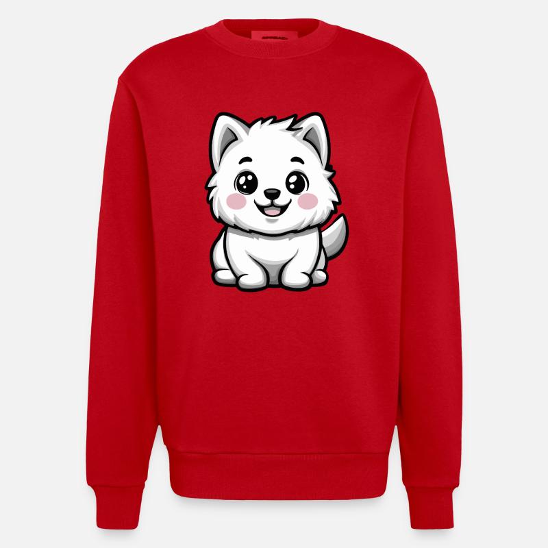 Samojede Hund Niedlich - Heavyweight Oversized Organic Crew Neck Made in EU - Rot