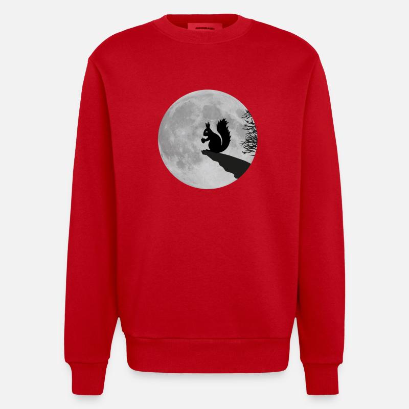 Moon squirrels full moon night Acorn - Heavyweight Oversized Organic Crew Neck Made in EU - red