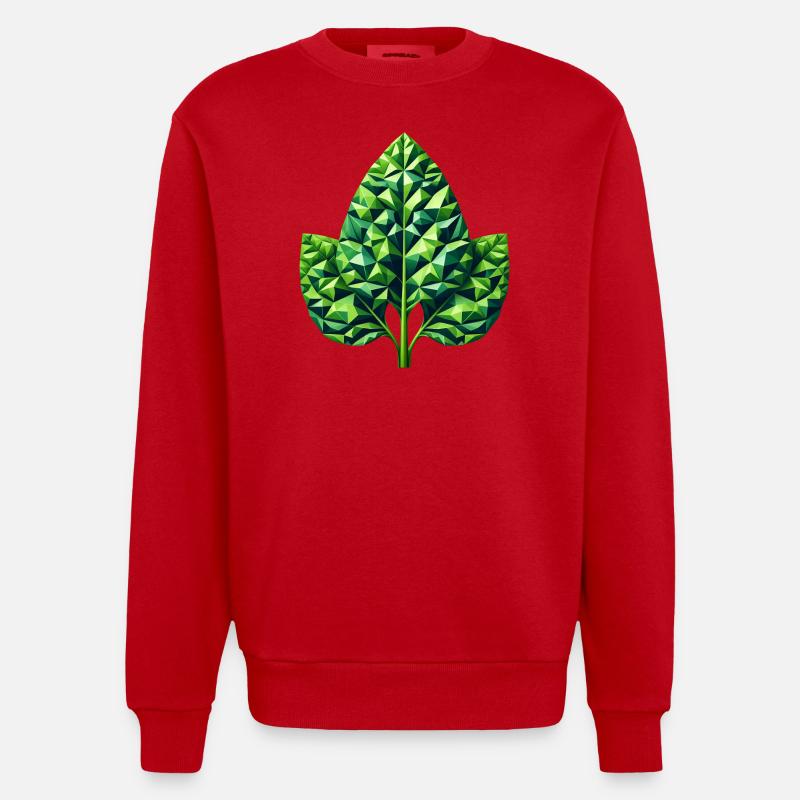 Épinards géométriques splendeur feuille verte - Sweat bio épais oversize fabriqué en UE - rouge