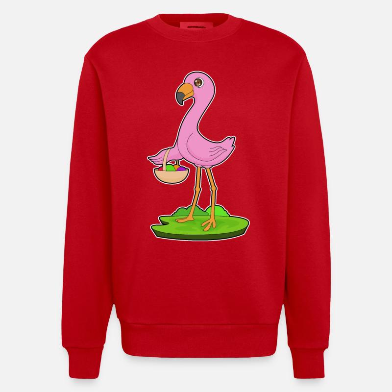Flamingo Fruit Basket - Heavyweight Oversized Organic Crew Neck Made in EU - red