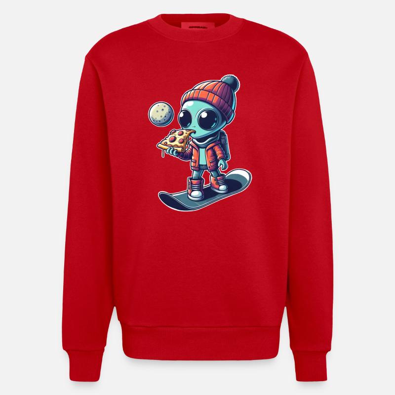 Mignon Comic Alien Snowboard Snowboarder - Sweat bio épais oversize fabriqué en UE - rouge