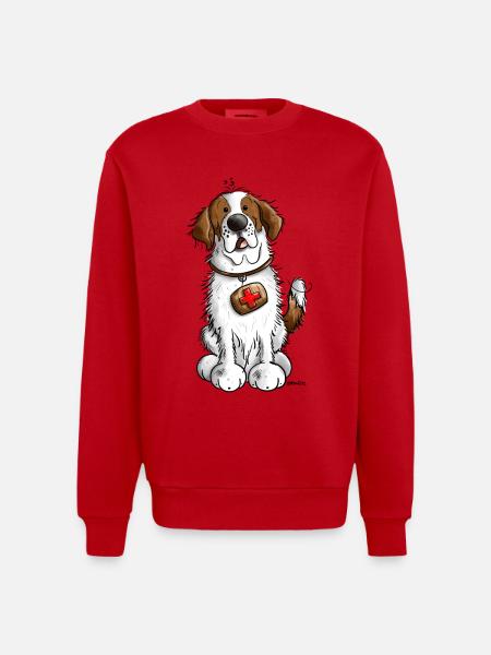 Cute Saint Bernard Dog - Heavyweight Oversized Organic Crew Neck Made in EU - red