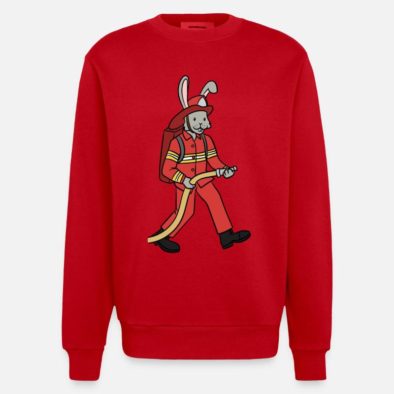 Fire brigade rabbit / rabbit firefighter - Heavyweight Oversized Organic Crew Neck Made in EU - red