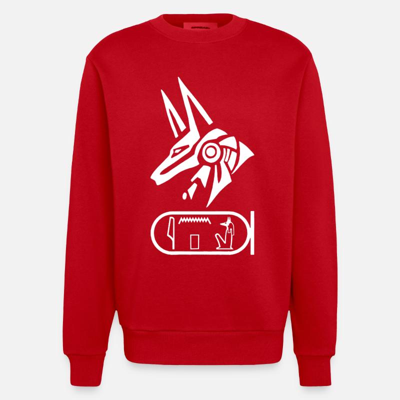 Dieu égyptien Anubis (blanc) - Sweat bio épais oversize fabriqué en UE - rouge