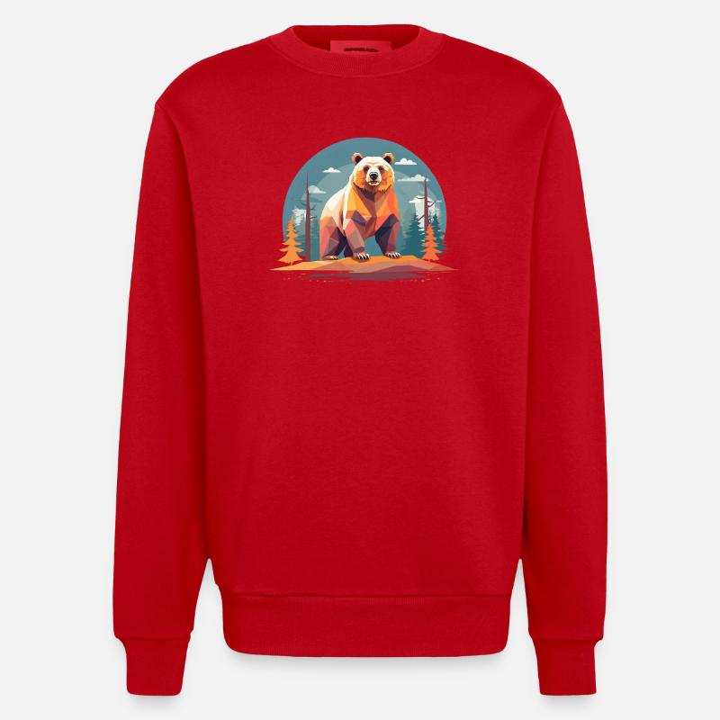 Polygone ours dans la forêt - Sweat bio épais oversize fabriqué en UE - rouge