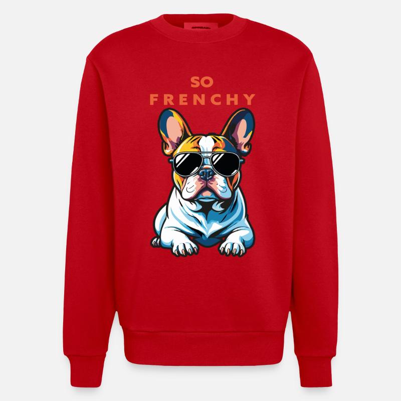 Bouledogue français Pop Chic Lunettes - Sweat bio épais oversize fabriqué en UE - rouge