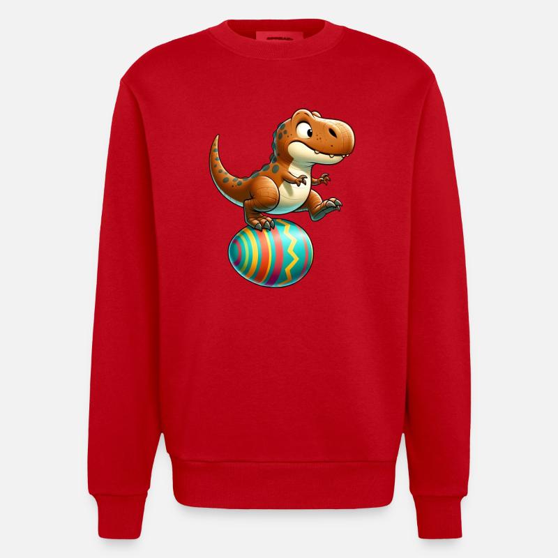 Dancing T-Rex, Easter Eggshell Fun - Heavyweight Oversized Organic Crew Neck Made in EU - red